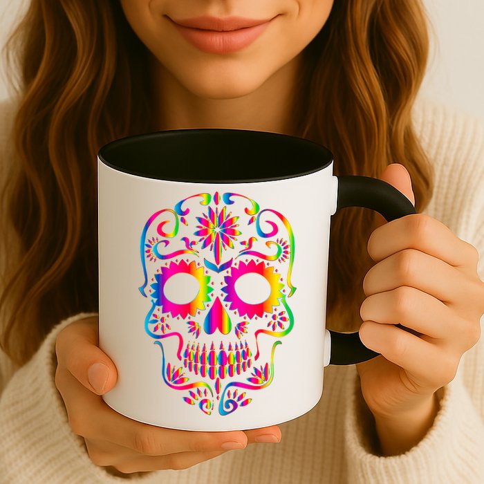 Bright Rainbow Sugar Skull Day Of The Dead Mug