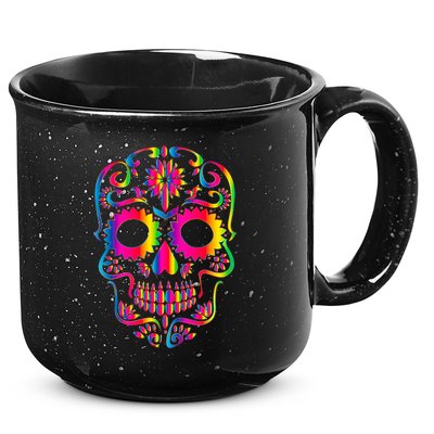 Bright Rainbow Sugar Skull Day Of The Dead 15oz Campfire Ceramic Mug
