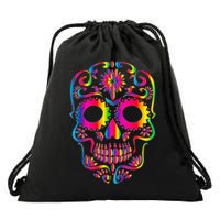Bright Rainbow Sugar Skull Day Of The Dead Drawstring Bag