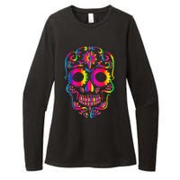 Bright Rainbow Sugar Skull Day Of The Dead Womens CVC Long Sleeve Shirt