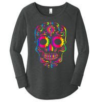 Bright Rainbow Sugar Skull Day Of The Dead Women's Perfect Tri Tunic Long Sleeve Shirt