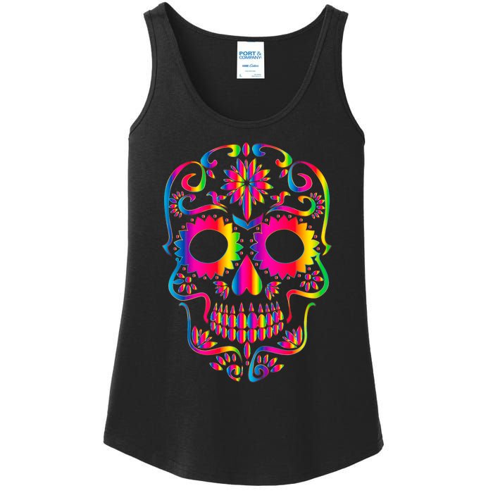 Bright Rainbow Sugar Skull Day Of The Dead Ladies Essential Tank