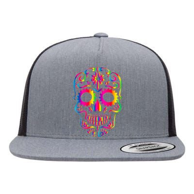 Bright Rainbow Sugar Skull Day Of The Dead Flat Bill Trucker Hat