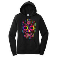 Bright Rainbow Sugar Skull Day Of The Dead Women's Pullover Hoodie