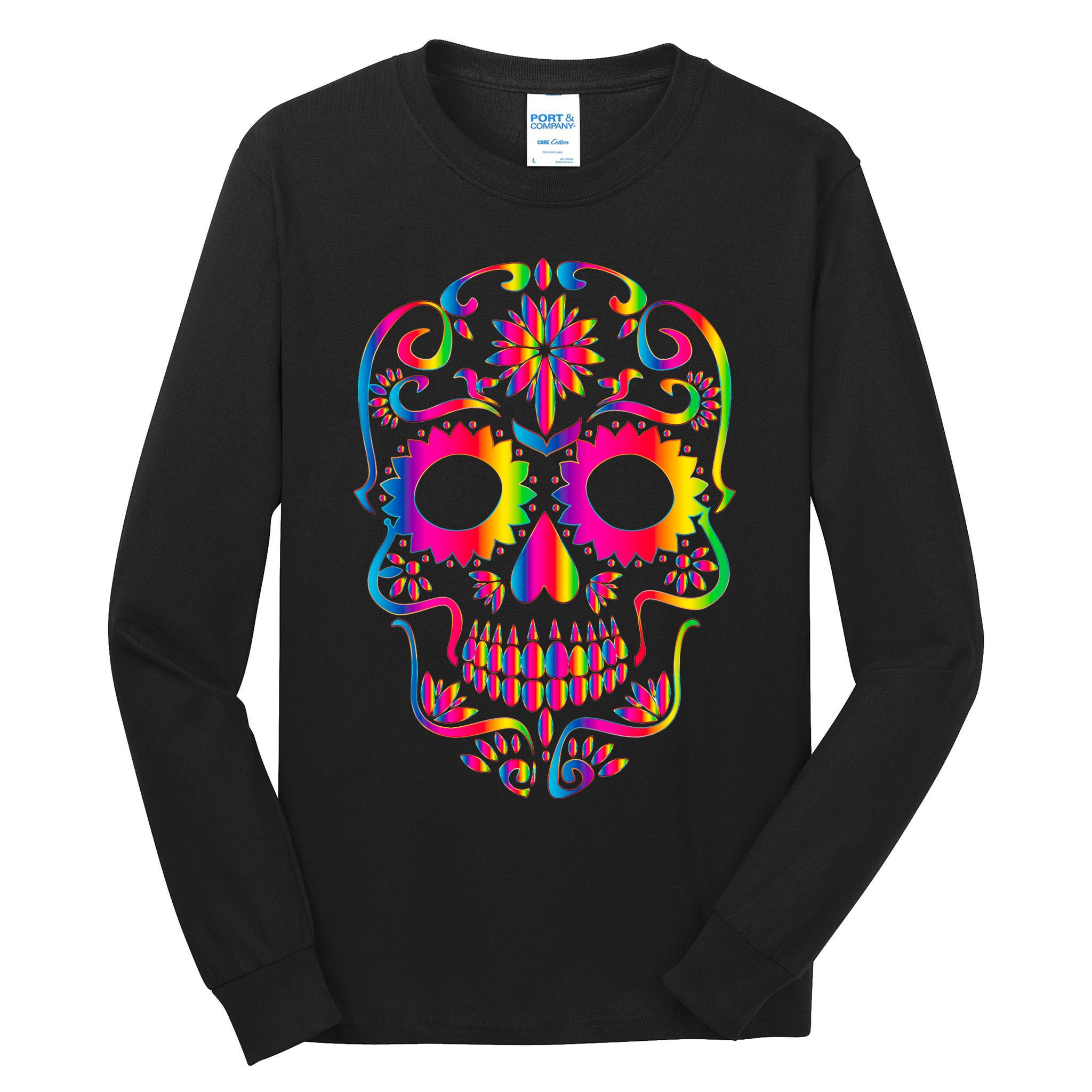 Bright Rainbow Sugar Skull Day Of The Dead Tall Long Sleeve T-Shirt