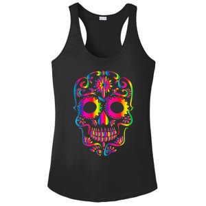 Bright Rainbow Sugar Skull Day Of The Dead Ladies PosiCharge Competitor Racerback Tank