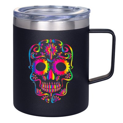 Bright Rainbow Sugar Skull Day Of The Dead 12oz Stainless Steel Coffee Mug