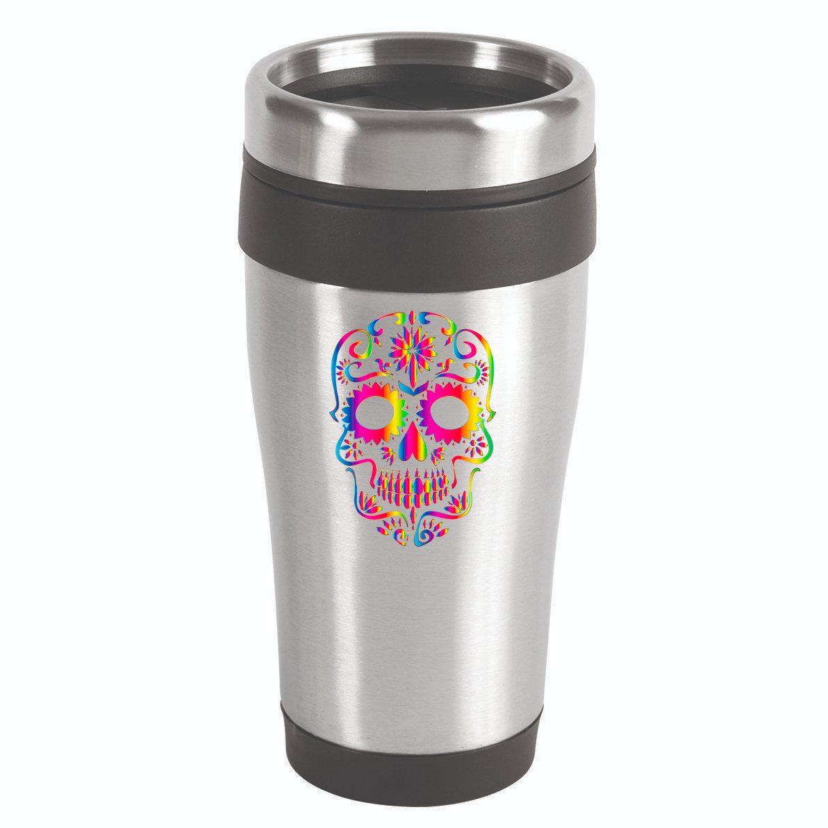 Bright Rainbow Sugar Skull Day Of The Dead 16oz Travel Tumbler