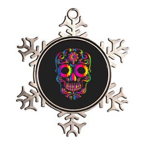 Bright Rainbow Sugar Skull Day Of The Dead Metallic Star Ornament