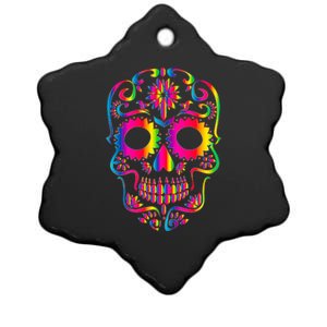 Bright Rainbow Sugar Skull Day Of The Dead Ceramic Star Ornament