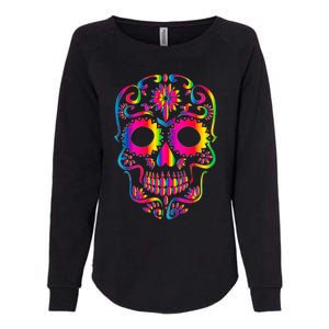 Bright Rainbow Sugar Skull Day Of The Dead Womens California Wash Sweatshirt