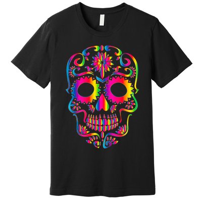 Bright Rainbow Sugar Skull Day Of The Dead Premium T-Shirt