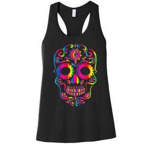 Bright Rainbow Sugar Skull Day Of The Dead Women's Racerback Tank