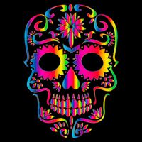 Bright Rainbow Sugar Skull Day Of The Dead Pom Pom 12in Knit Beanie