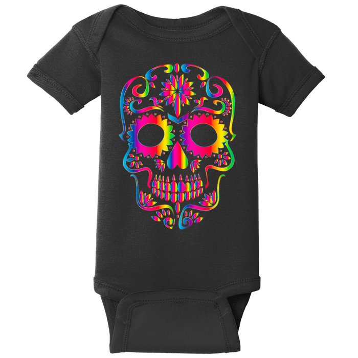 Bright Rainbow Sugar Skull Day Of The Dead Baby Bodysuit