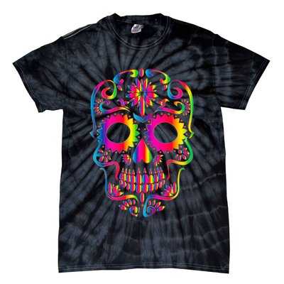 Bright Rainbow Sugar Skull Day Of The Dead Tie-Dye T-Shirt
