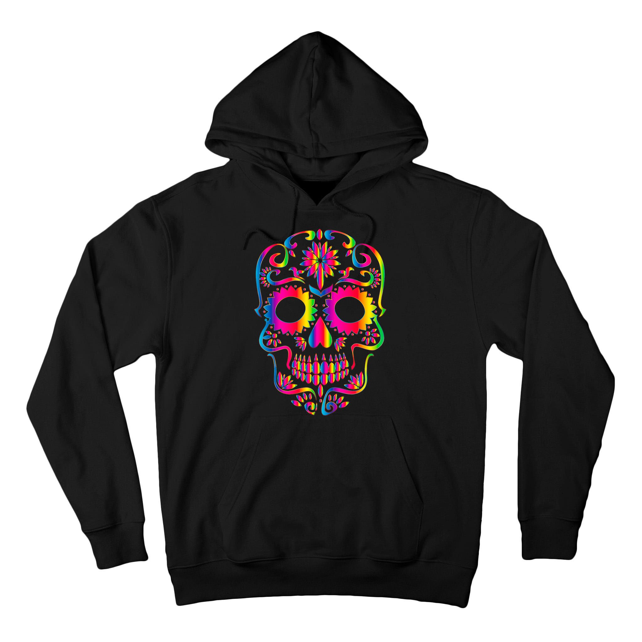 Bright Rainbow Sugar Skull Day Of The Dead Tall Hoodie