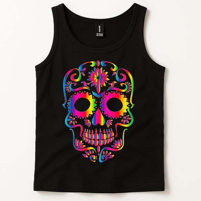 Bright Rainbow Sugar Skull Day Of The Dead Tank Top