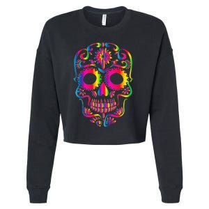 Bright Rainbow Sugar Skull Day Of The Dead Cropped Pullover Crew