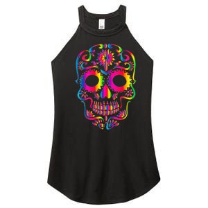 Bright Rainbow Sugar Skull Day Of The Dead Women's Perfect Tri Rocker Tank