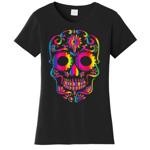 Bright Rainbow Sugar Skull Day Of The Dead Women's T-Shirt