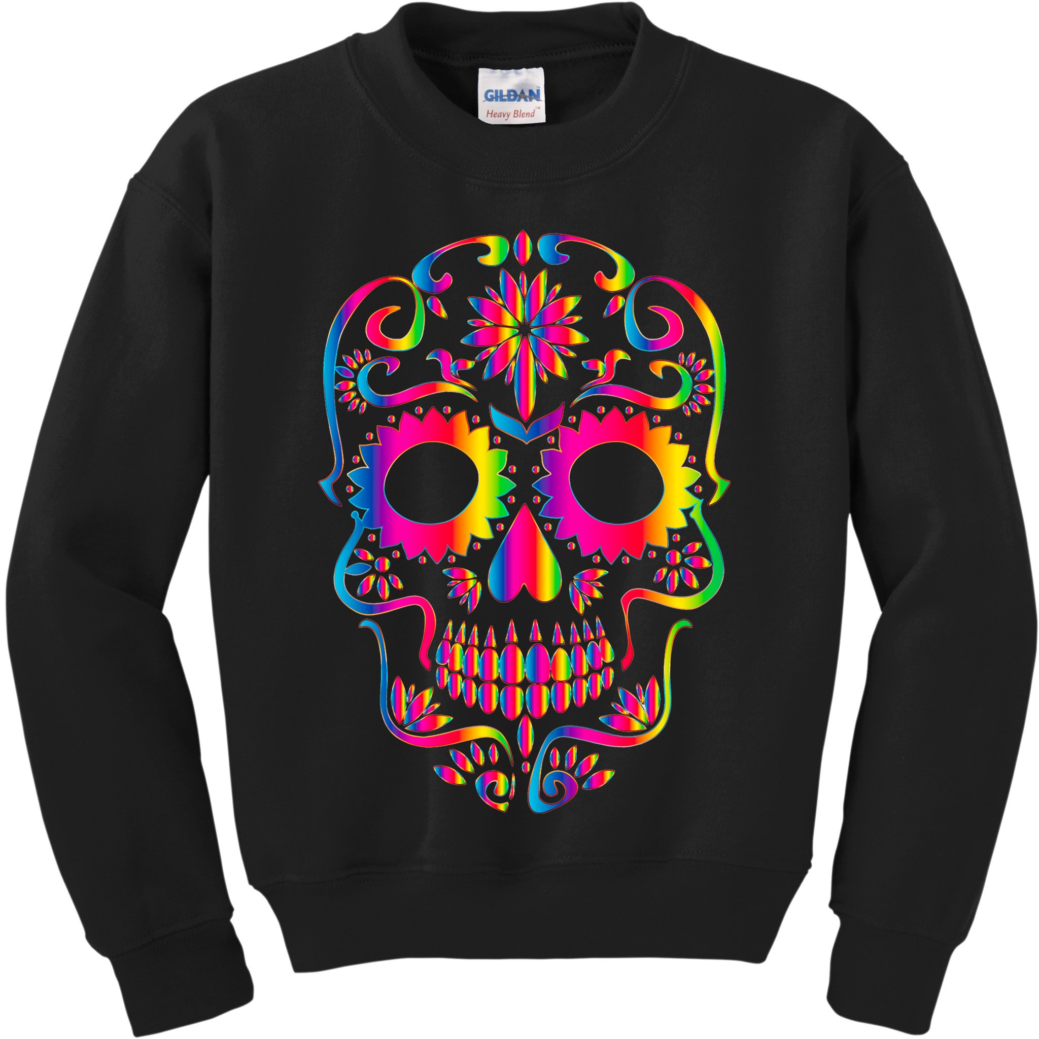 Bright Rainbow Sugar Skull Day Of The Dead Kids Sweatshirt