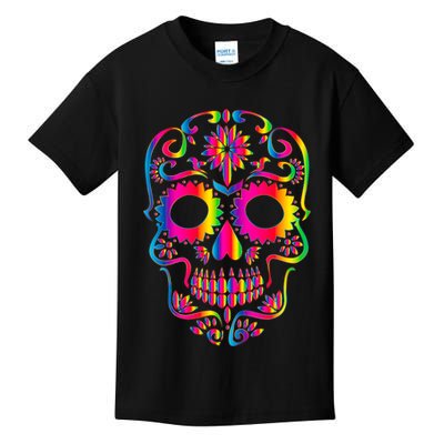 Bright Rainbow Sugar Skull Day Of The Dead Kids T-Shirt