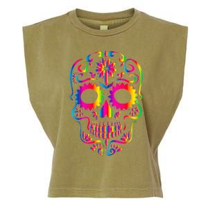 Bright Rainbow Sugar Skull Day Of The Dead Garment-Dyed Women's Muscle Tee