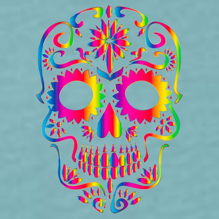 Bright Rainbow Sugar Skull Day Of The Dead Sueded Cloud Jersey T-Shirt