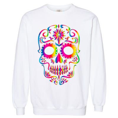 Bright Rainbow Sugar Skull Day Of The Dead Garment-Dyed Sweatshirt