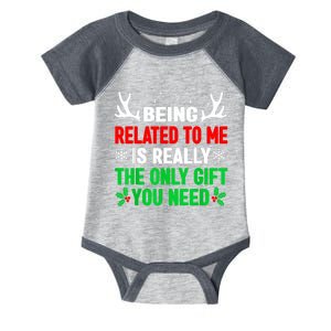 Being Related To Me Funny Christmas Women Infant Baby Jersey Bodysuit