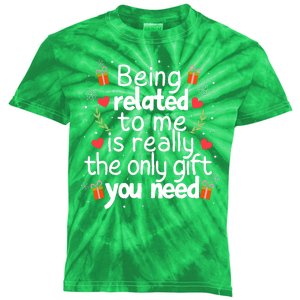 Being Related To Me Funny Christmas Family Xmas Pajamas Kids Tie-Dye T-Shirt