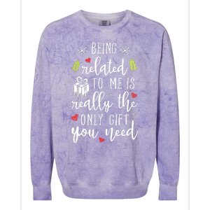 Being Related To Me Funny Christmas Family Xmas Pajamas Gift Short Sleeve Colorblast Crewneck Sweatshirt