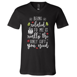 Being Related To Me Funny Christmas Family Xmas Pajamas Gift Short Sleeve V-Neck T-Shirt