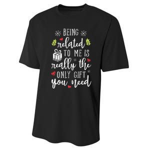 Being Related To Me Funny Christmas Family Xmas Pajamas Gift Short Sleeve Performance Sprint T-Shirt