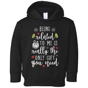 Being Related To Me Funny Christmas Family Xmas Pajamas Gift Short Sleeve Toddler Hoodie