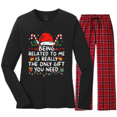 Being Related To Me Funny Christmas Family Xmas Pajamas  Women's Long Sleeve Flannel Pajama Set 