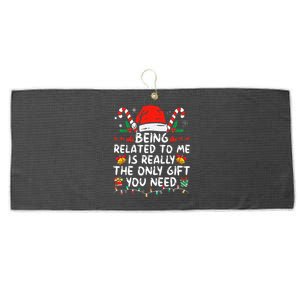 Being Related To Me Funny Christmas Family Xmas Pajamas  Large Microfiber Waffle Golf Towel