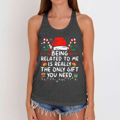 Being Related To Me Funny Christmas Family Xmas Pajamas  Women's Knotted Racerback Tank