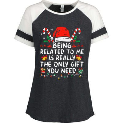 Being Related To Me Funny Christmas Family Xmas Pajamas  Enza Ladies Jersey Colorblock Tee