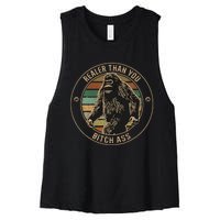 Bigfoot Realer Than Your Bitch Ass Sasquatch Women's Racerback Cropped Tank