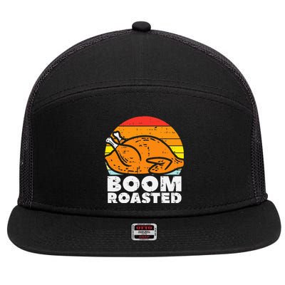 Boom Roasted Turkey Sunset Retro Thanksgiving 7 Panel Mesh Trucker Snapback Hat