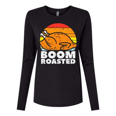 Boom Roasted Turkey Sunset Retro Thanksgiving Womens Cotton Relaxed Long Sleeve T-Shirt