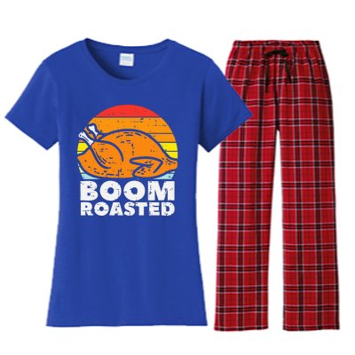 Boom Roasted Turkey Sunset Retro Thanksgiving Women's Flannel Pajama Set