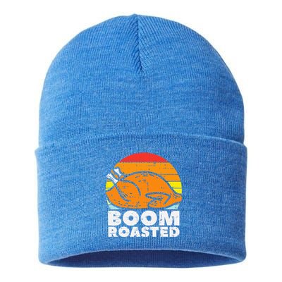 Boom Roasted Turkey Sunset Retro Thanksgiving Sustainable Knit Beanie