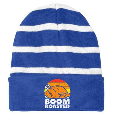 Boom Roasted Turkey Sunset Retro Thanksgiving Striped Beanie with Solid Band