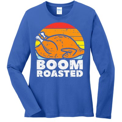 Boom Roasted Turkey Sunset Retro Thanksgiving Ladies Long Sleeve Shirt