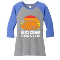 Boom Roasted Turkey Sunset Retro Thanksgiving Women's Tri-Blend 3/4-Sleeve Raglan Shirt