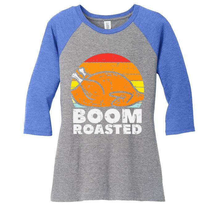 Boom Roasted Turkey Sunset Retro Thanksgiving Women's Tri-Blend 3/4-Sleeve Raglan Shirt