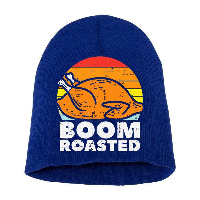 Boom Roasted Turkey Sunset Retro Thanksgiving Short Acrylic Beanie